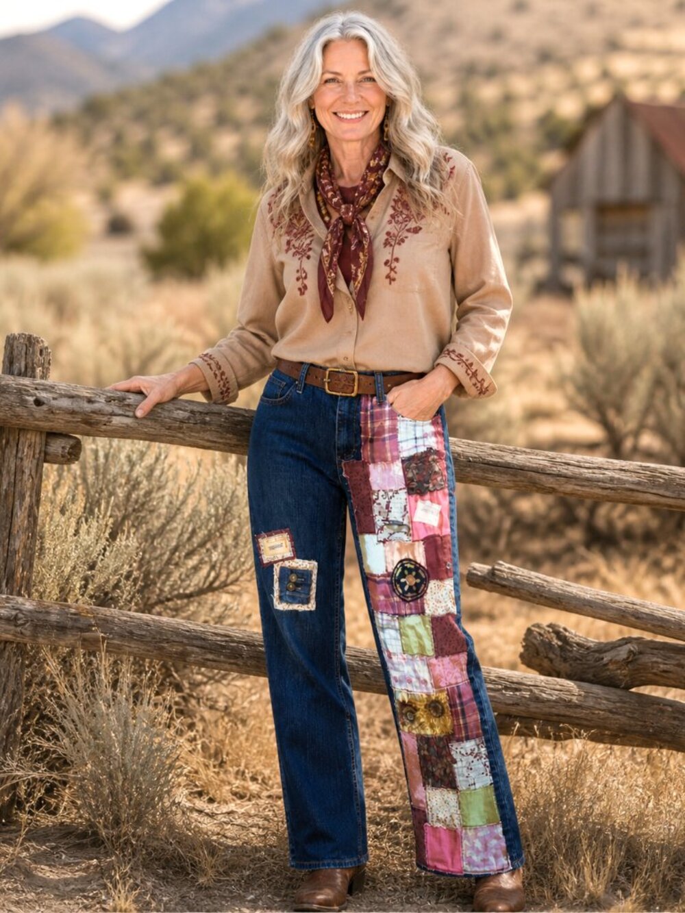 Boho Patch Jeans Upcycled Distressed Hippie Pants Artisan Patchwork Size 12 M